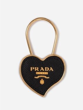 Prada Saffiano Leather Black Heart Logo Keyring